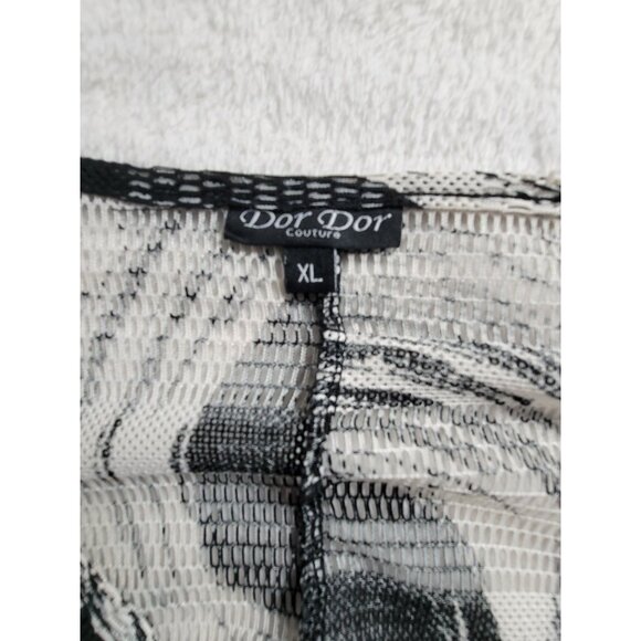 Dor Dor Couture Women Black White Mesh Tunic Top XL Flared Sleeve Abstract Swirl - Picture 3 of 7